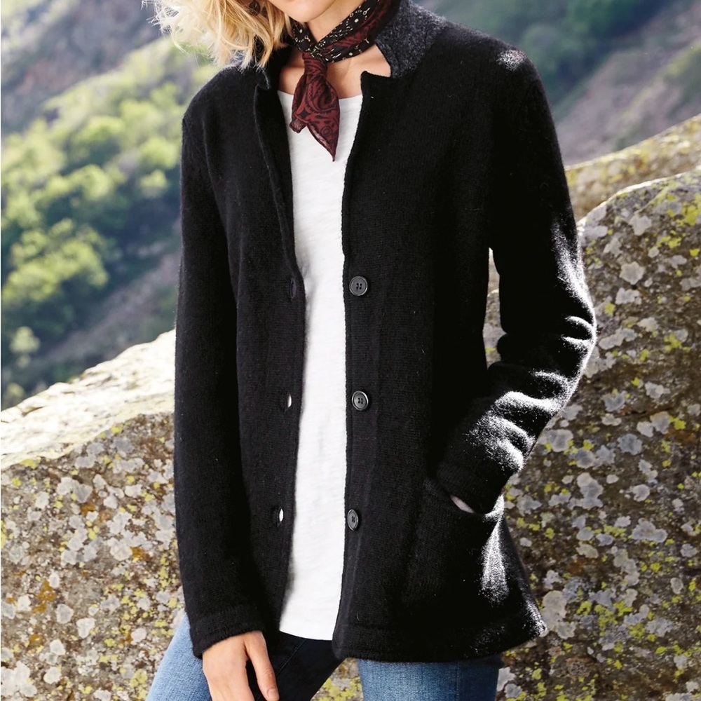 Peruvian Connection 100% Baby Alpaca Black Cardigan Pub Jacket Sz M